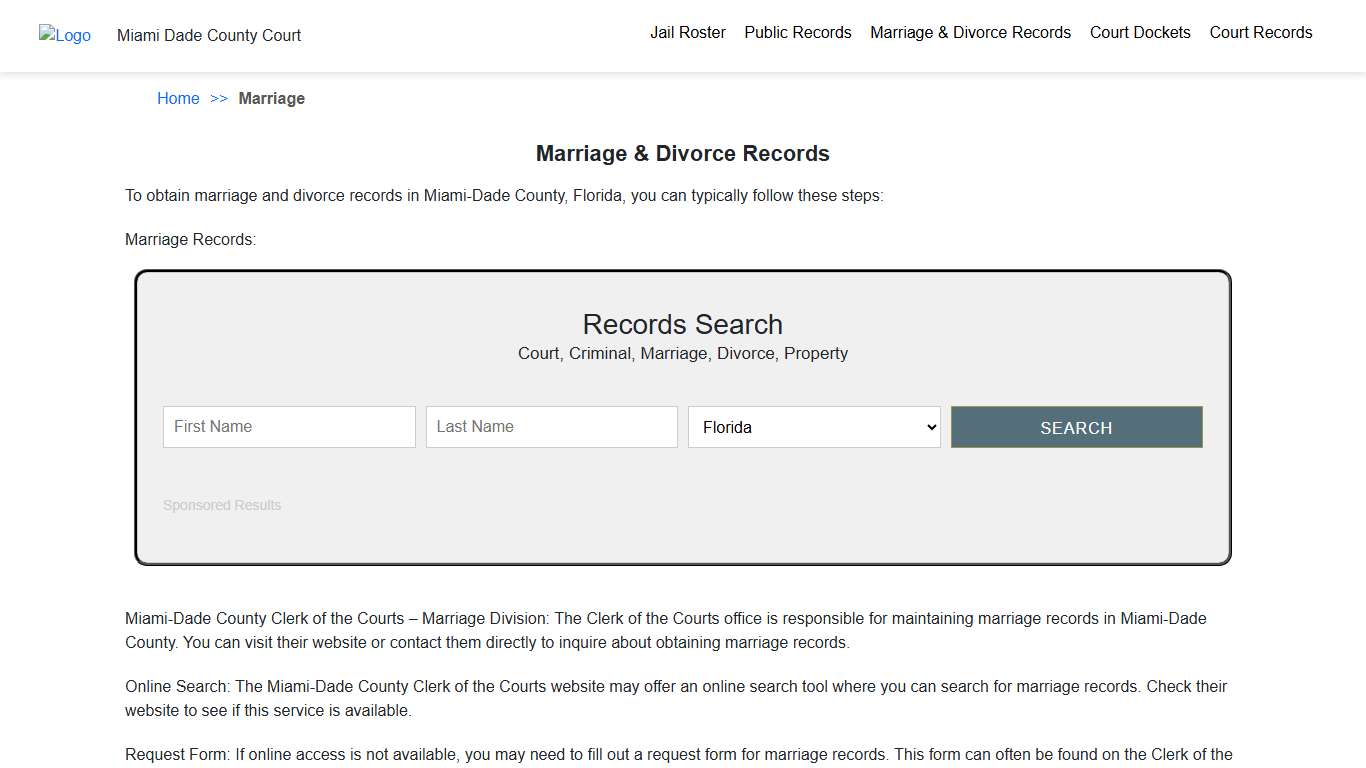 Marriage & Divorce Records | Miami Dade County Court