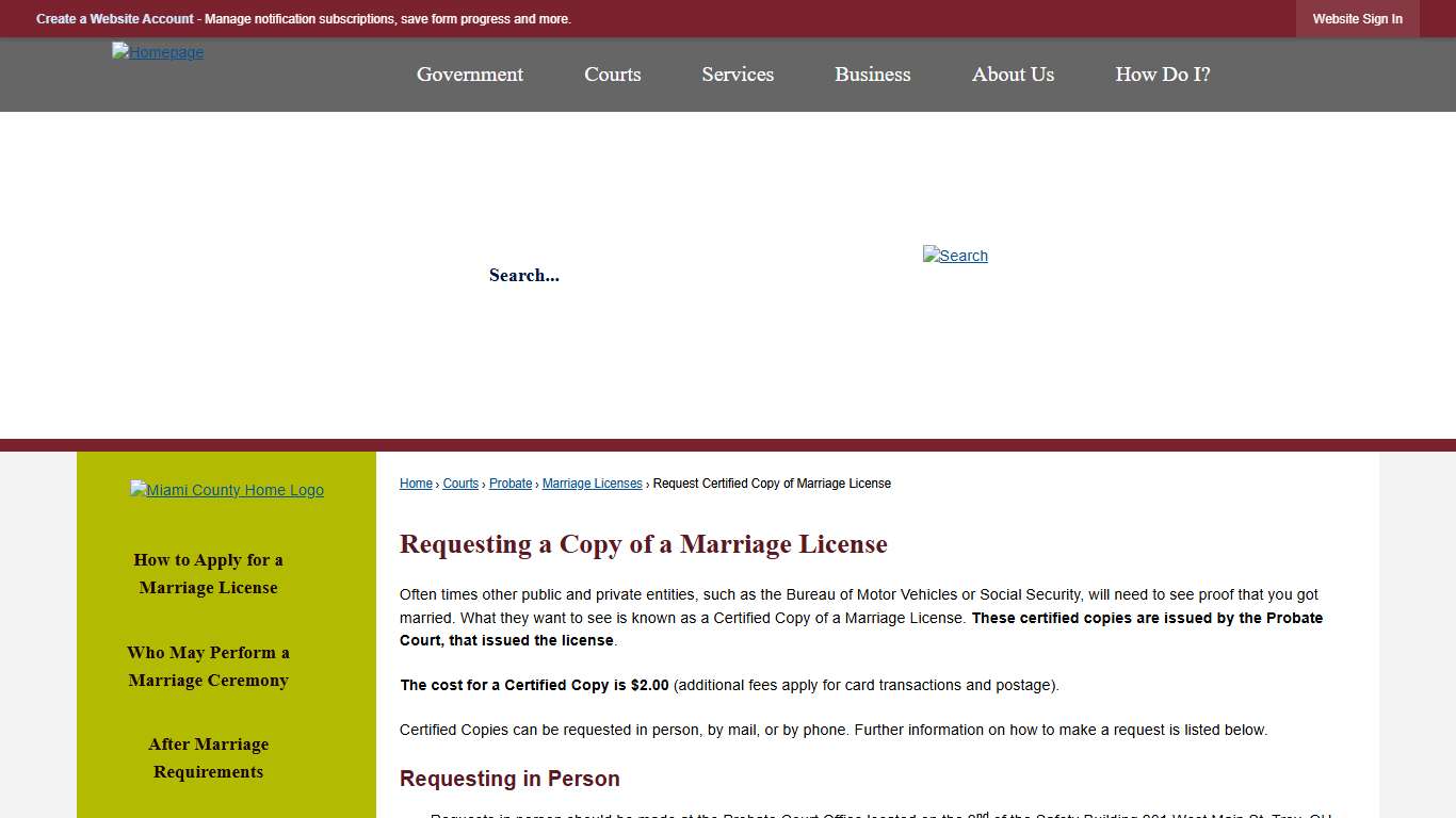 Requesting a Copy of a Marriage License | Miami County, OH - Official Website